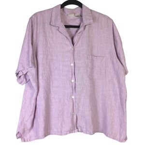 LL Bean Womens 3X Linen Short Sleeve Button Down Shirt Purple Orchid 0VQ65